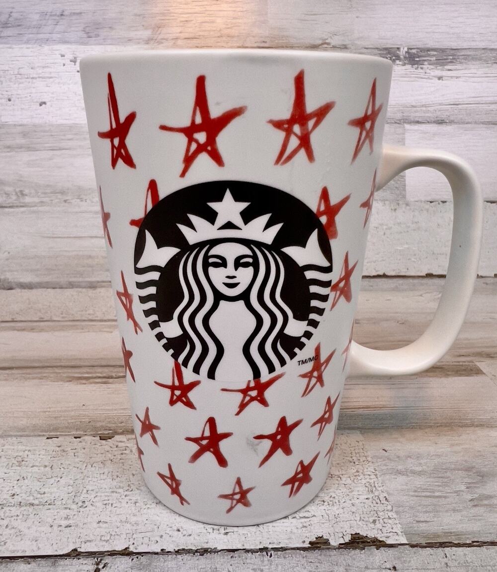 Starbucks Coffee Mug Siren Red Stars 16oz Mug 2014 Black Mermaid Patriotic